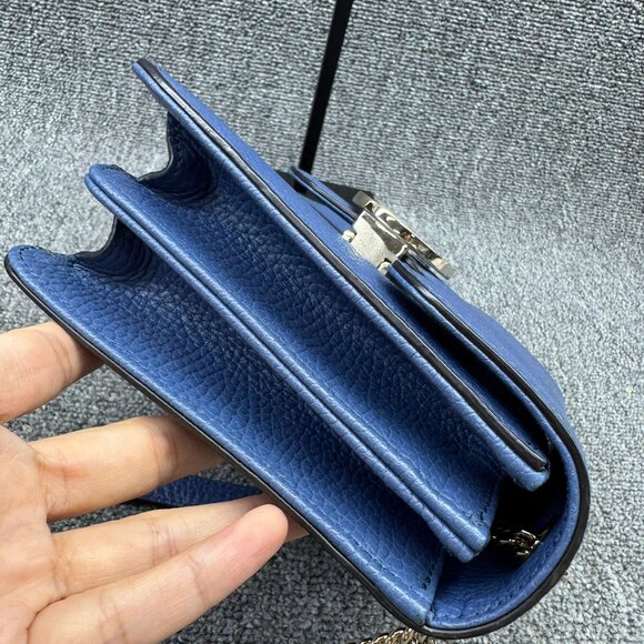 GUCCI Interlocking G Blue Leather Shoulder Bag 650-081525 - Picture 4 of 15